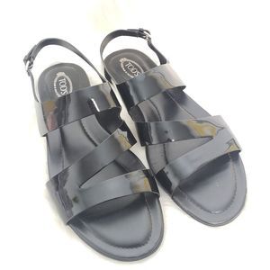 TODS Strappy Patent Leather Buckle Sandal Size  New Without Tags